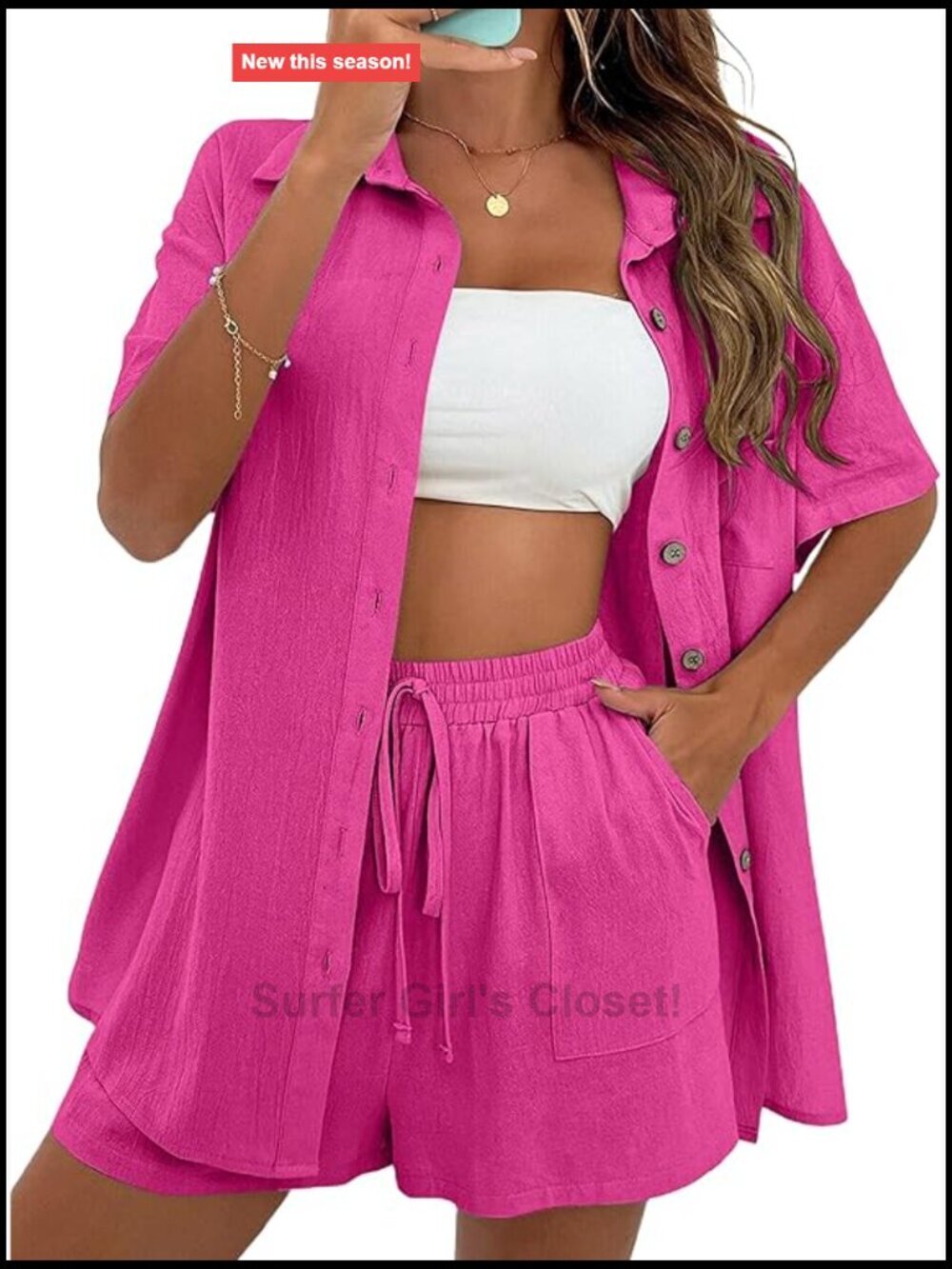 Women's Cotton Linen Short Set - 2 Piece Lounge Beach Vacation Outfit